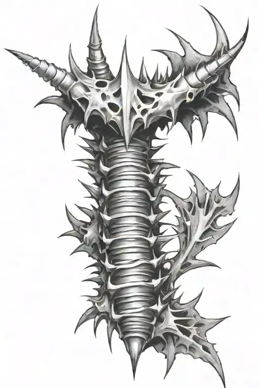 Tattoo Of Spine With Spikes And Darkness