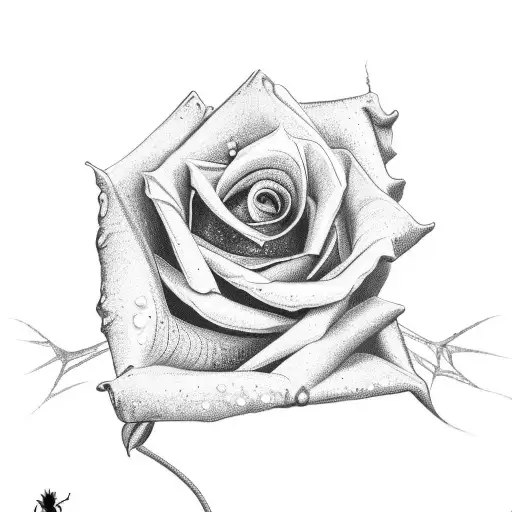 Spider Wrapping A Rose In Its Web