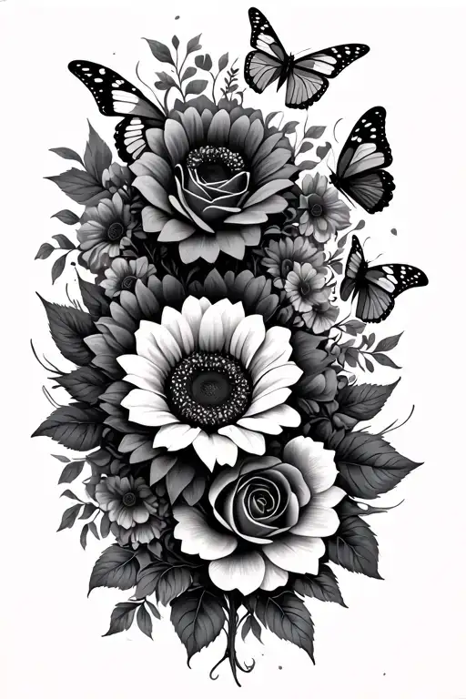 Butterflies Roses Sunflowers Long Greens Stems Wrapped