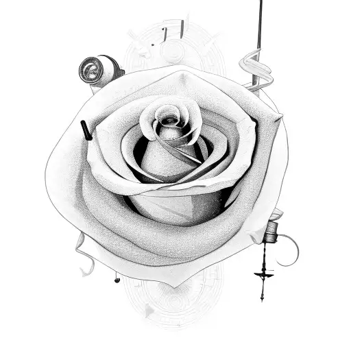 A Telescope With A Rose And Musical Notes Emerging From It
