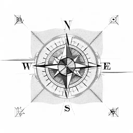 An Engineer's Compass Integrated Into A Geometric Mountain Landscape