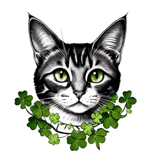 Cat Memorial Tattoo With Ivy And Shamrocks