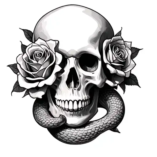 Skull Roses Snakes Entwined