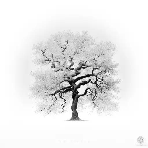 Oak Tree Which Has One Dead Half Vertically