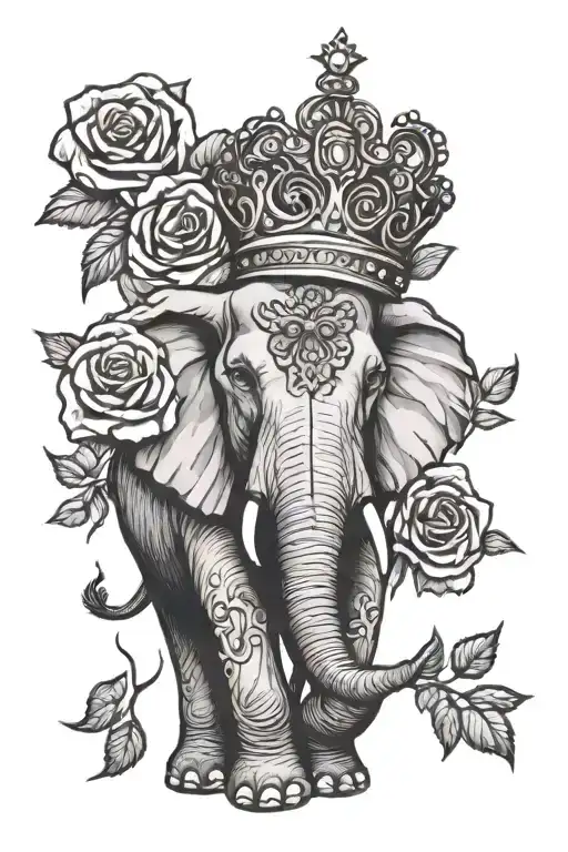 Elephant With Crown Surrounded By Roses