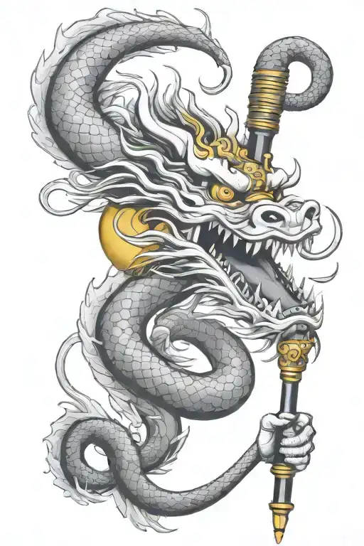 Chinese Dragon Holding A Gold Microphone Intertwined