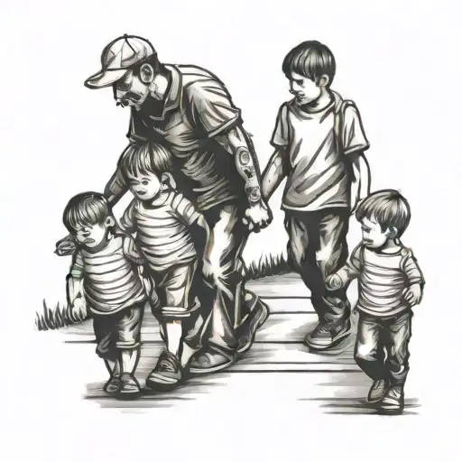 Dad Walking With 3 Boys Holding Hands