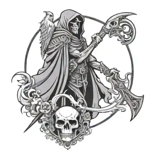 Holy Death With His Owl Scythe And The World