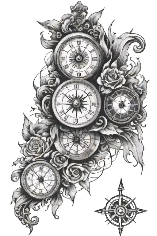 Eyes And Compass And Clock Between