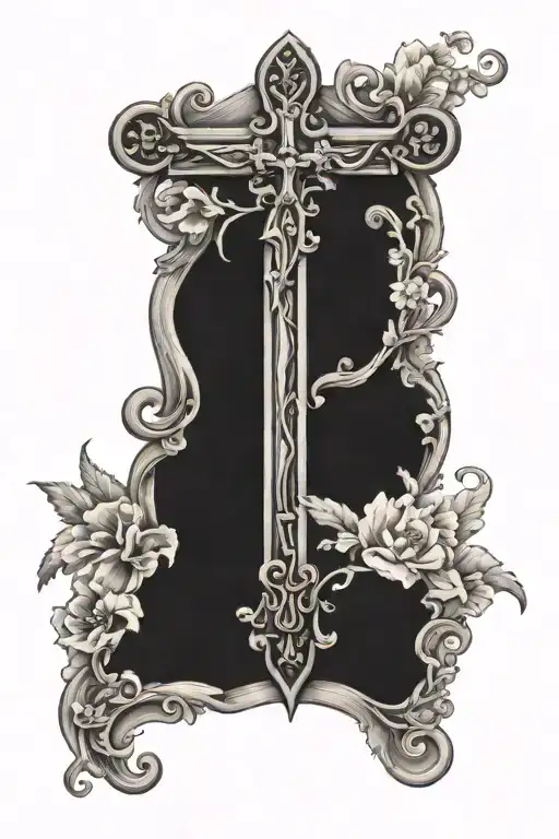 The Cross Of Saint James With A Scroll Around It In A Bed Of Flowers