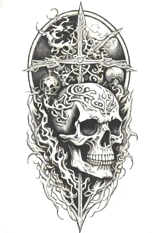 Skull And Lightining Storm And Time And Nature And Flames