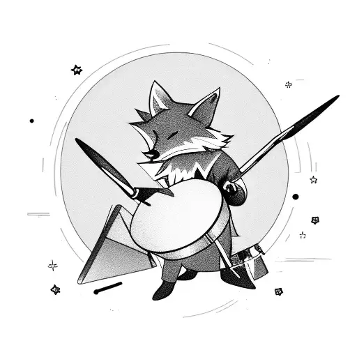 A Rockstar Fox Playing The Drums On A Stage Surrounded By Gaming Symbols
