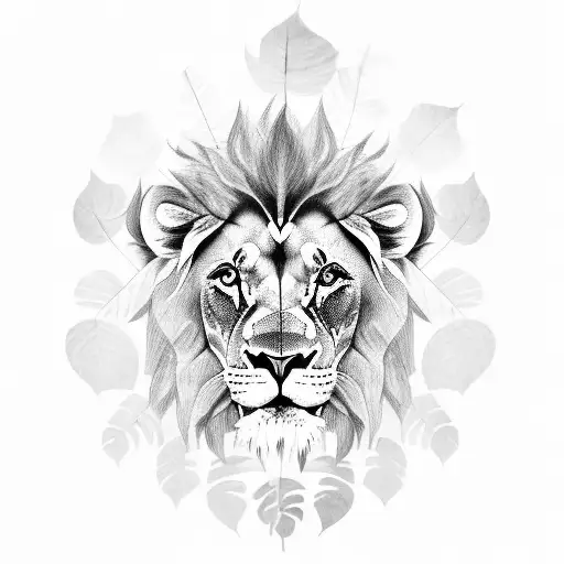 Lion With Monstera Leaves