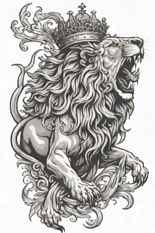 Lion Roaring With Crown Beach Scene