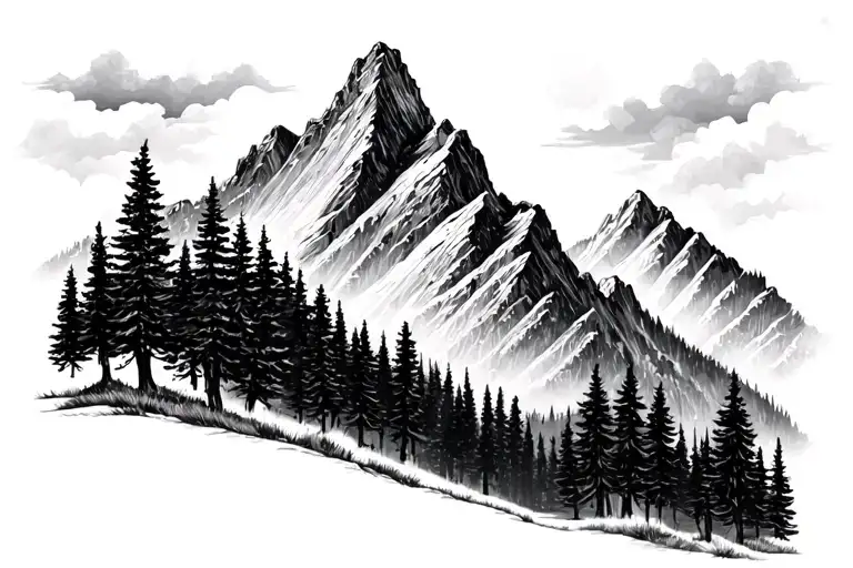 Mountain Range With Trees Below