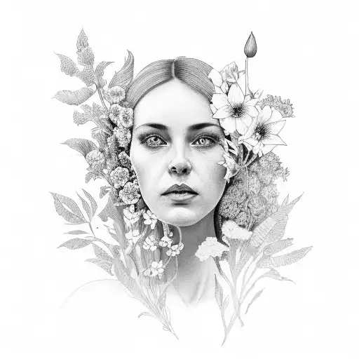 A Portrait Of The Client's Wife Surrounded By Blooming Flowers And Vegetables