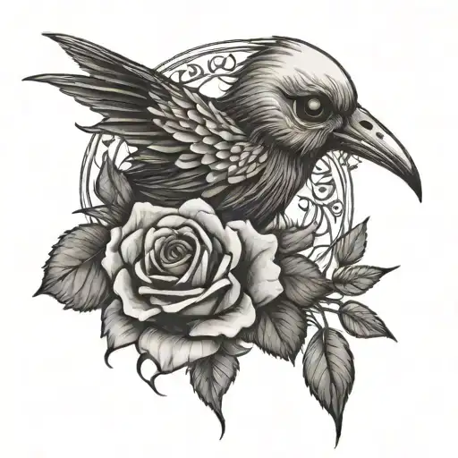 Skeletal Bird Carrying A Rose In Its Beak