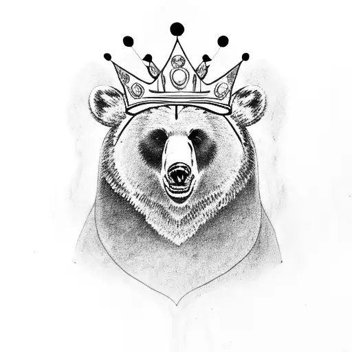 Bear Head With White Eyes With Crown On His Head