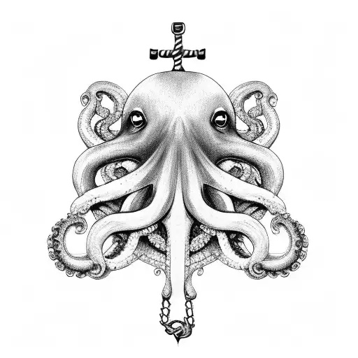 Ship With Anchor Chain And Octopus Climbing Up Chain
