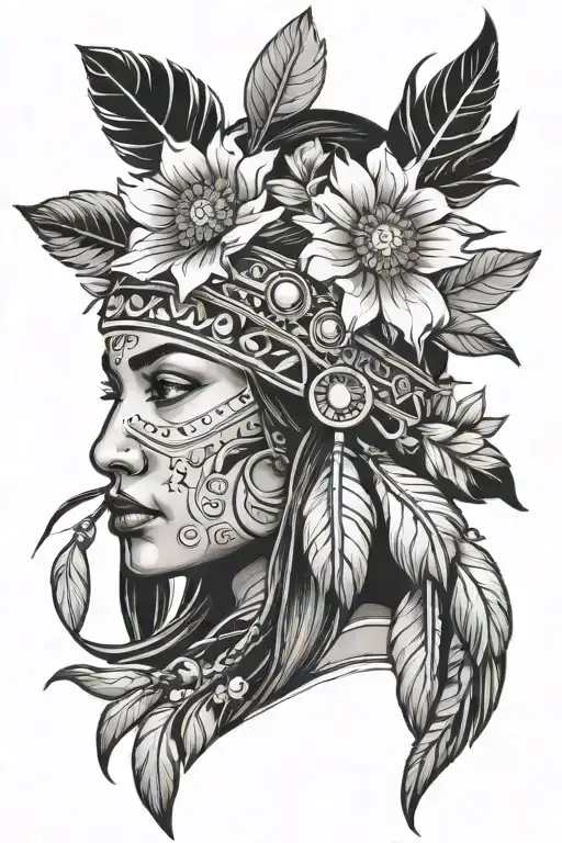 Native American Traditional Floral Lady Head