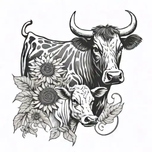 Mother And Daughter Infinity Symbol With A Cow And Sunflower