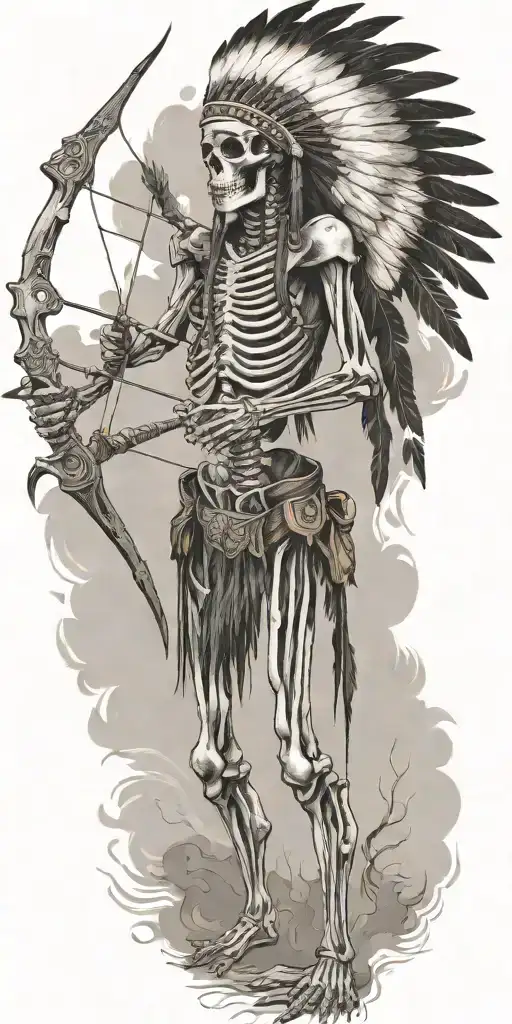 Native American Skeleton Shooting Bow Hunting Scene