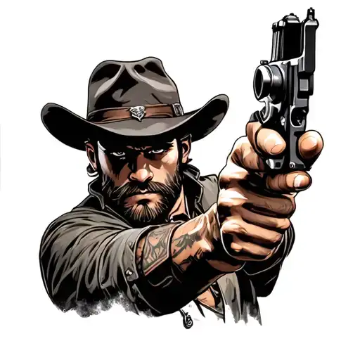 Arthur Morgan Pointing A Gun With A Badass Outfit