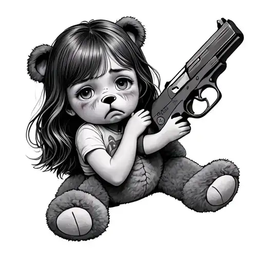 Little Girl Crying That Had To Pick Up A Gun Instead Of The Teddy Bear