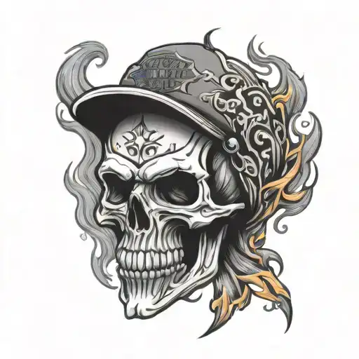 Create A Biker Skull Wearing A Harley Davidson Bandana Surrounded By Flames