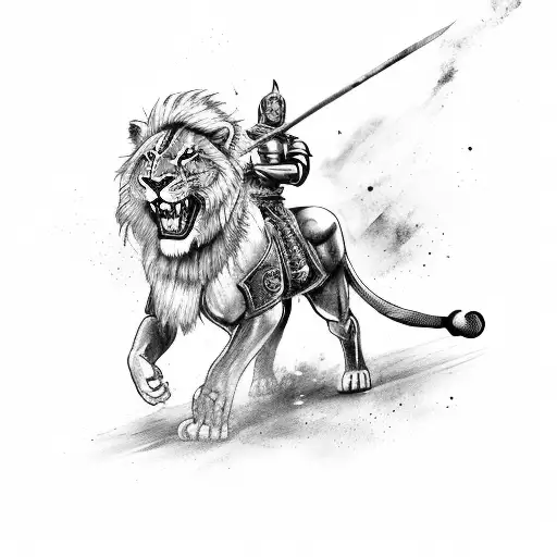 A Spartan Warrior Riding A Lion With Air Jordan Sneakers