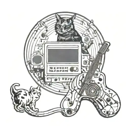 A Musical Staff With Game Controller Buttons As Notes And A Cat Silhouette In The Center