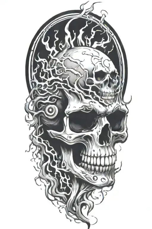 Skull And Lightining Storm And Time And Nature And Flames