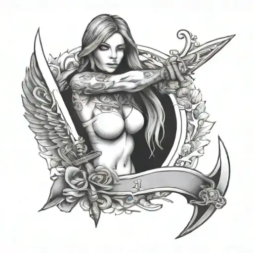 Dagger Tattoo With Female Figure As The Blade