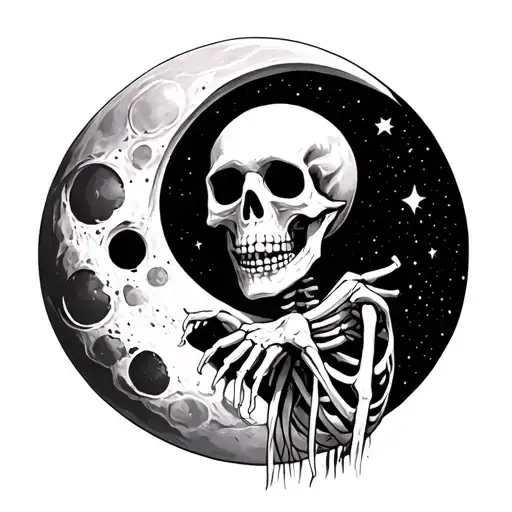 Skeleton In A Moon With Sycthe
