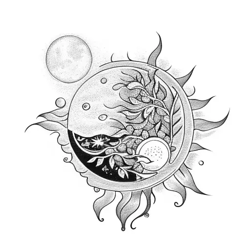 Floral Sun And Moon With Vines