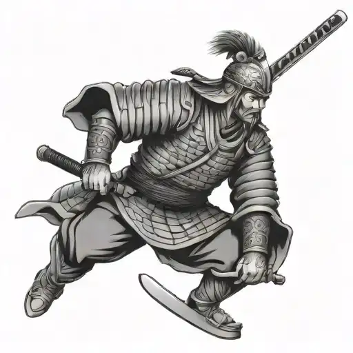 Japanese Samurai Warrior With Armor Wielding Sword