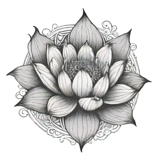 Fine Line Dot Lotus Tattoo Design Featuring Keelah As The Vertical Stem