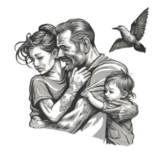 Children And Father And Daughter