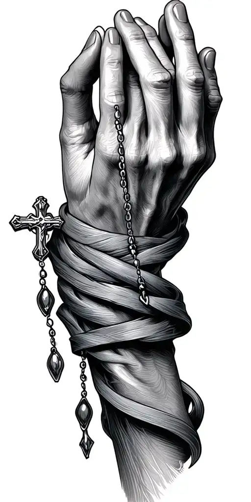 Prayer Hands Holding A Rosary Wrapped Length Wise