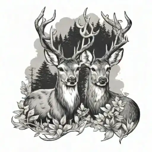 Brother And Sister Deer And Buck