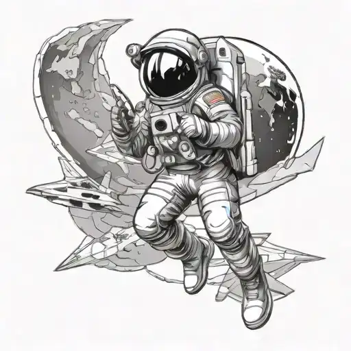 Astronaut Floating In The Space With Paper Plane In One Hand