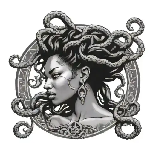 Black Woman Sexy Medusa Drawing Representing Strength And Beauty