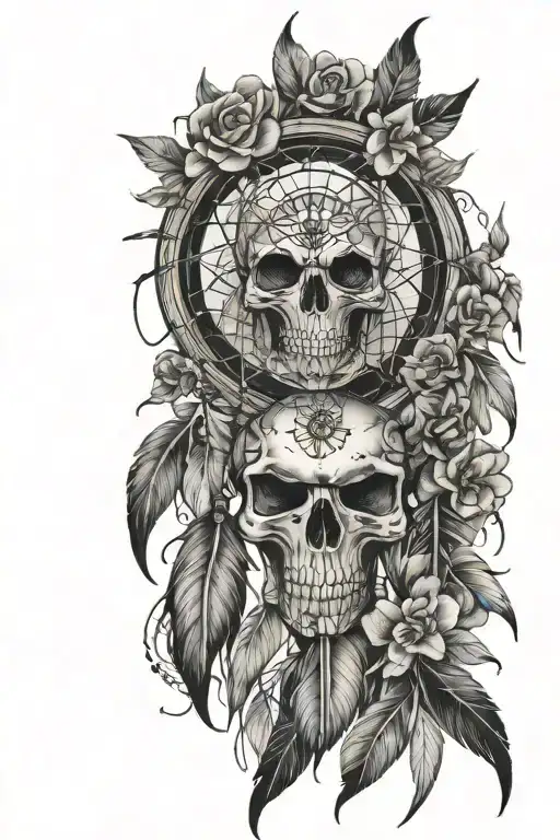 Dreamcatcher Wit Skull And Flowers And Butterflies