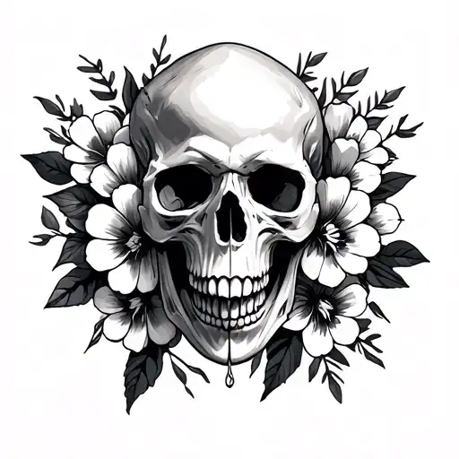 Raven Skull And Flowers