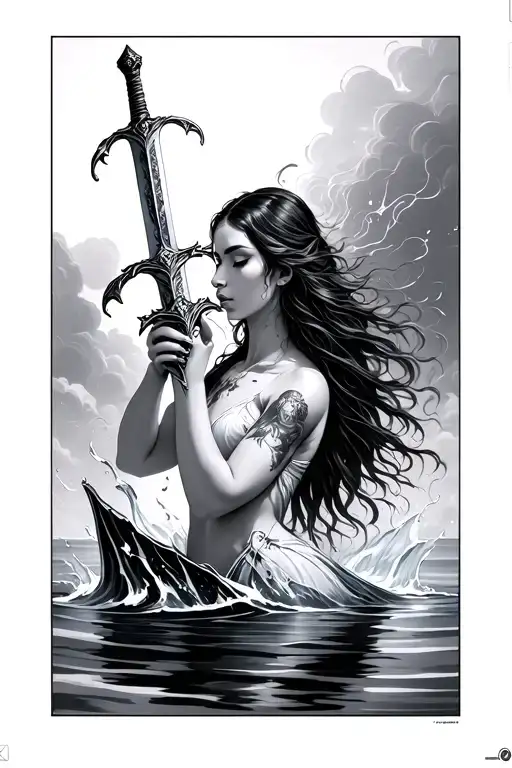 Sword Emerging From Water Held By The Arm Of A Woman