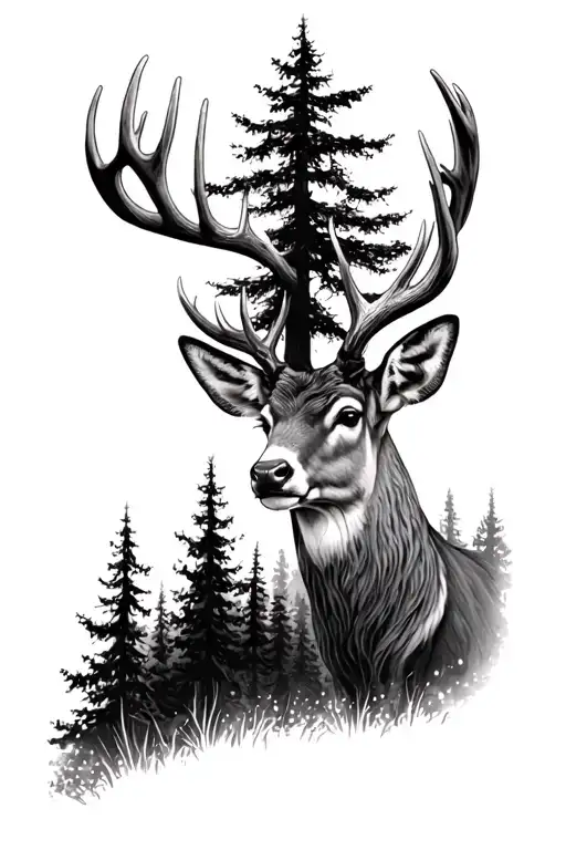 Stag Head And A Forest