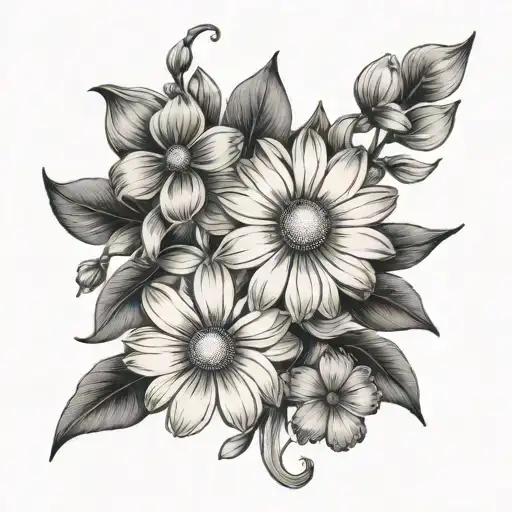 Daisy And Sweet Pea With Plum Blossoms And Pennies