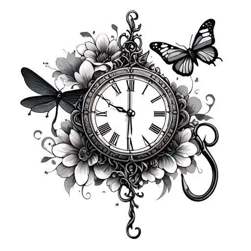 Guitar Clock Fish Hook Dragonfly And Butterfly