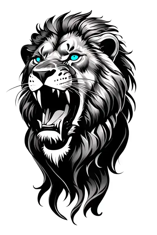 Roaring Lion With Blue Eyes