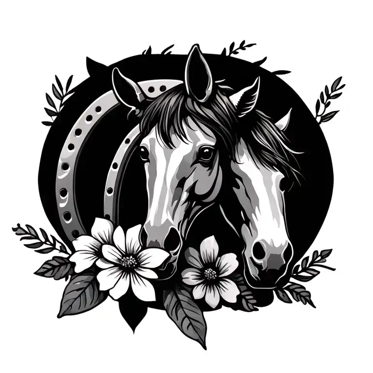 Simple Cross With Horse Shoes And Flowers